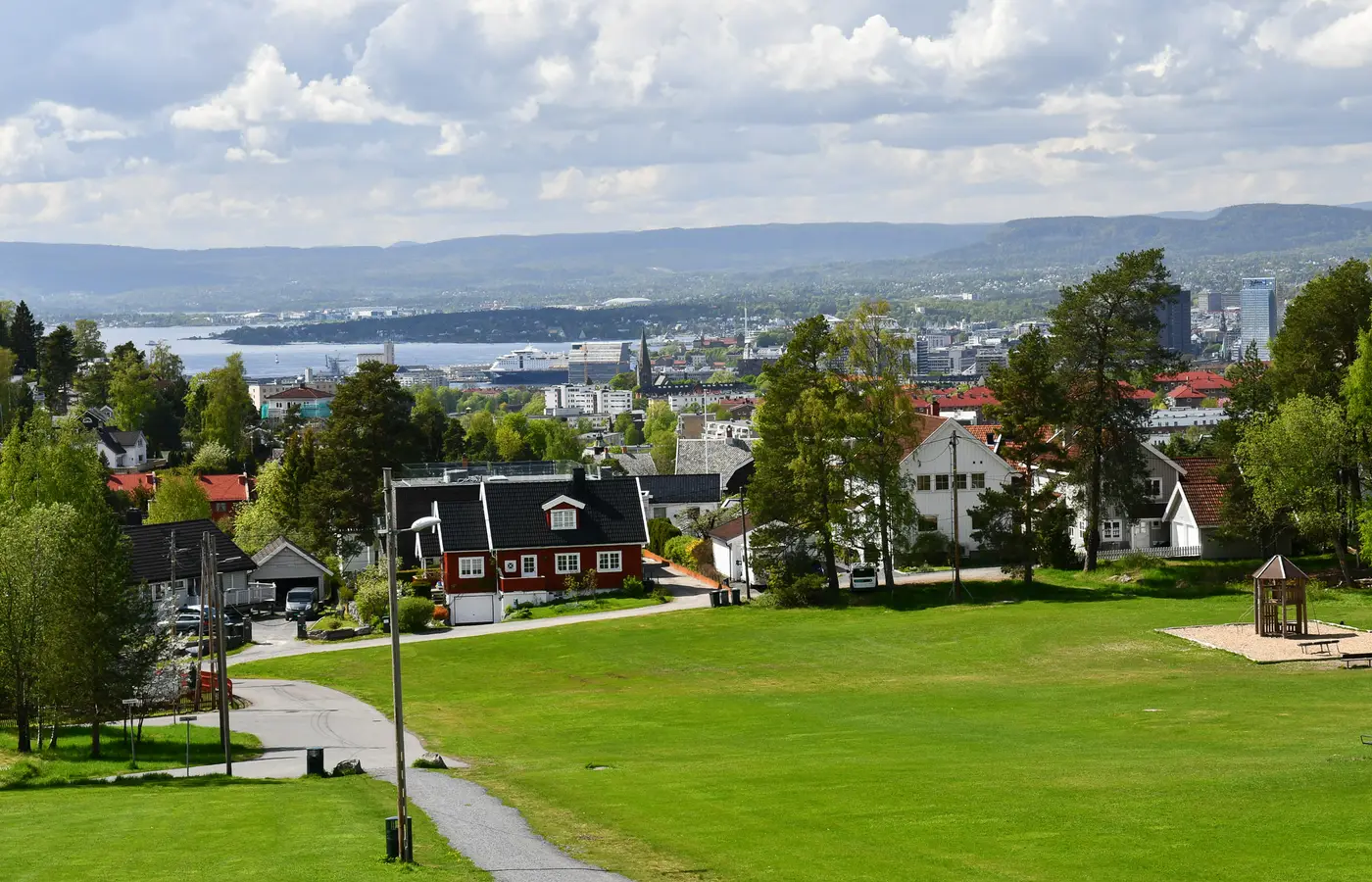 View towards central Oslo and the fjord from Nordre Skøyen hovedgård